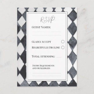 Schwarz-Weiß-Diamanten-RSVP-Postkarte Einladungspostkarte