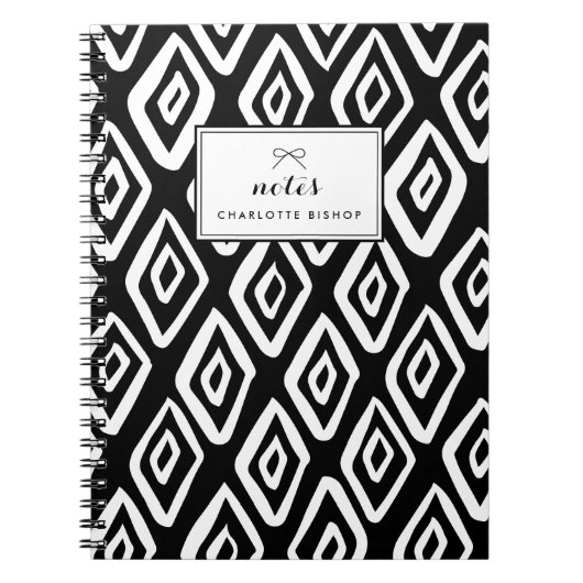 Schwarz-Weiß-Diamantenmuster Notizblock (Vorderseite)