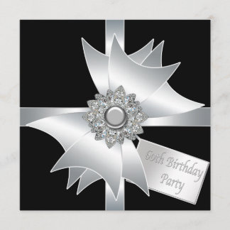 Schwarz-weiß Diamond Bow Frauen 60. Geburtstagspar Einladung