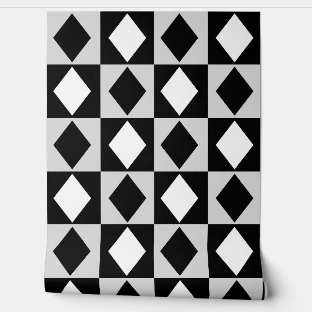 Schwarz-weiß Diamond Rhombus Form Tapete (Abrollen)