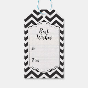 Schwarz-weiß dicke Chevron-Hochzeit Geburtstag Geschenkanhänger
