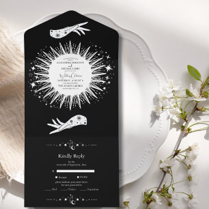 Schwarz-Weiß Die Liebenden Tarotkarte Hochzeit All In One Einladung