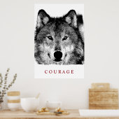 Schwarz-weiß Digital Ink Motivierend Courage Wolf Poster (Küche)