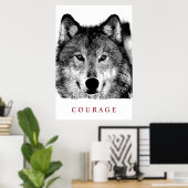 Schwarz-weiß Digital Ink Motivierend Courage Wolf Poster (Heimbüro)