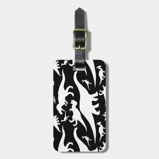 Schwarz-Weiß-Dinosaurier-Muster Gepäckanhänger (Vorderseite vertikal)