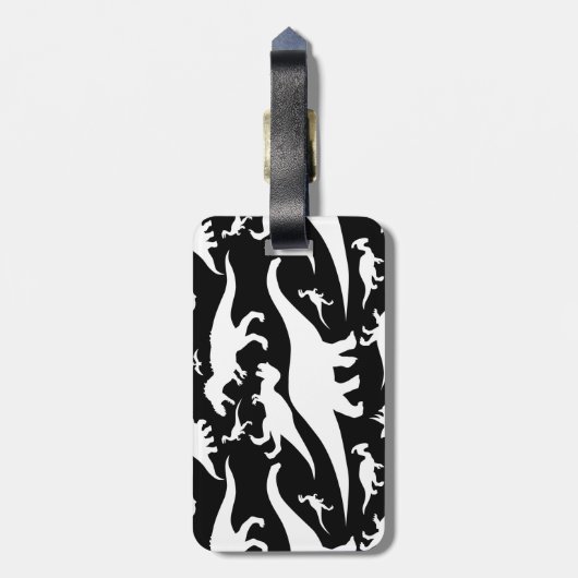 Schwarz-Weiß-Dinosaurier-Muster Gepäckanhänger (Rückseite vertikal)
