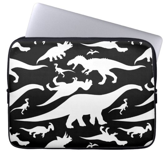 Schwarz-Weiß-Dinosaurier-Muster Laptopschutzhülle (Vorderseite)