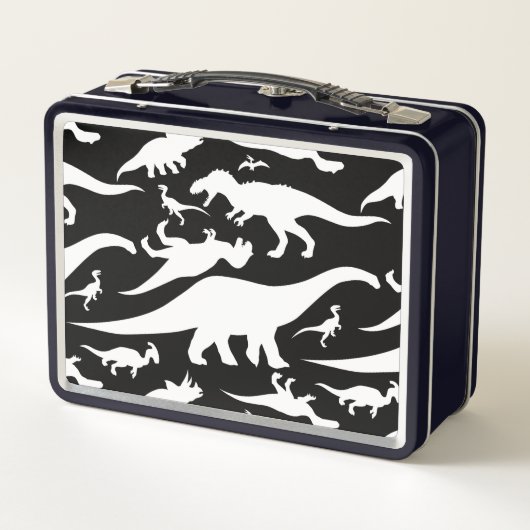 Schwarz-Weiß-Dinosaurier-Muster Metall Brotdose (Rückseite)