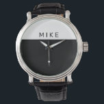 Schwarz/Weiß, DIREKTE Bezeichnung Armbanduhr<br><div class="desc">Ein einfaches Schwarz-Weiß-Uhrengesicht mit DIY-Namen.</div>