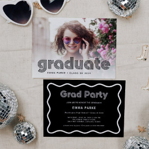Schwarz-Weiß-Disco Text und Foto   Grad Party Ankündigung
