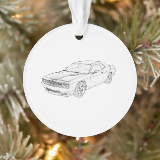Schwarz-Weiß-Dodge Challenger Illustration Ornament (Baum)