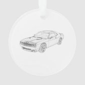 Schwarz-Weiß-Dodge Challenger Illustration Ornament (Rückseite)