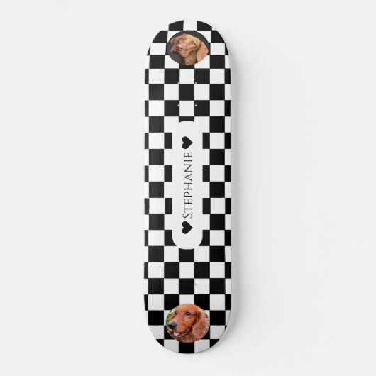 Schwarz-Weiß-Dog-Fotovorlage mit/Herzname Skateboard (Vorderseite)