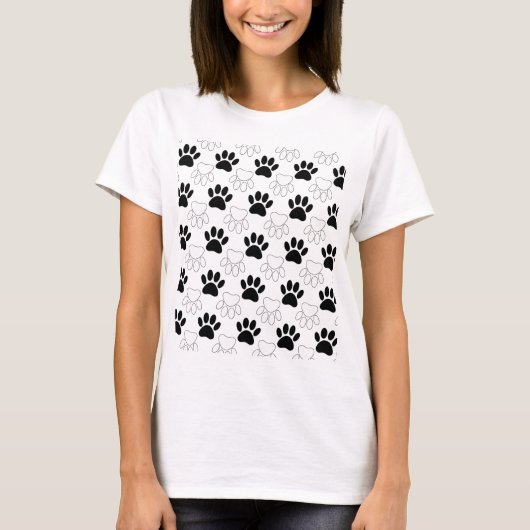 Schwarz-Weiß-Dog-Muster T-Shirt (Vorderseite)