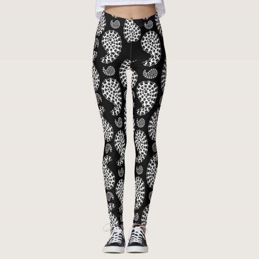 Schwarz-Weiß-Dog Paisley Print Leggings (Vorderseite)