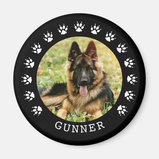 Schwarz-Weiß-Dog-Paw druckt Rahmen-Foto Magnet (Vorne)