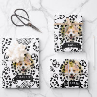 Schwarz-Weiß-Dog-Paws und Hörnchen Paisley Print