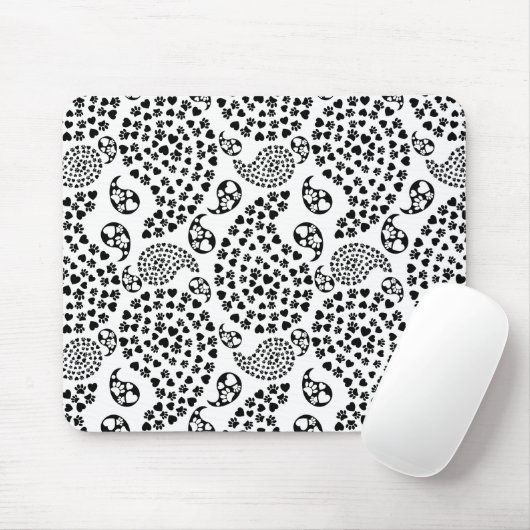 Schwarz-Weiß-Dog-Paws und Hörnchen Paisley Print Mousepad (Mit Mouse)