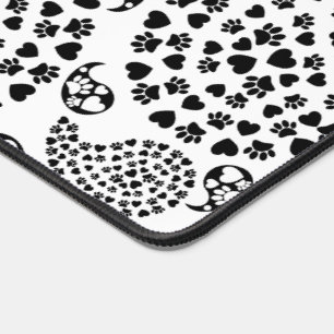 Schwarz-Weiß-Dog-Paws und Hörnchen Paisley Print Schreibtischunterlage