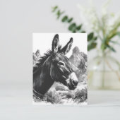 Schwarz-Weiß-Donkey-Portrait Südwestlich Postkarte (Stehend Vorderseite)