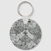 Schwarz-Weiß Doodle Art Keyring. Schlüsselanhänger (Vorderseite)