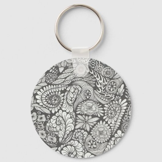 Schwarz-Weiß Doodle Art Keyring. Schlüsselanhänger (Rückseite)