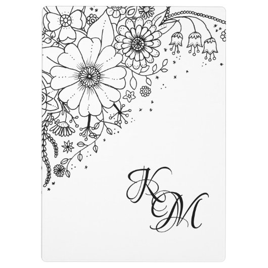 Schwarz-Weiß-Doodle-Blume Klemmbrett (Rückseite)