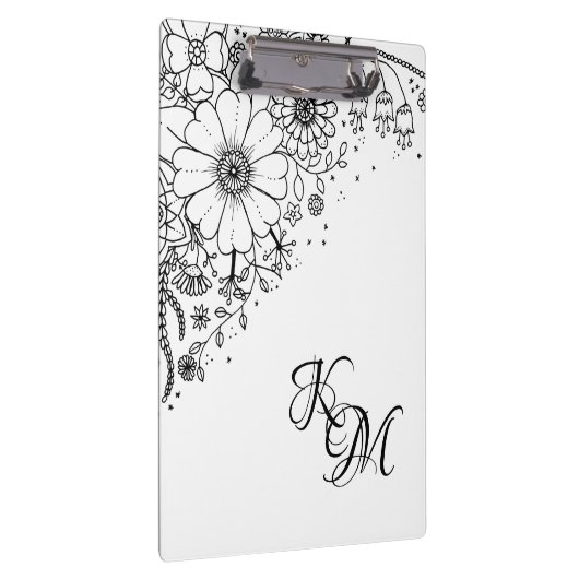 Schwarz-Weiß-Doodle-Blume Klemmbrett (Rechts)