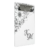 Schwarz-Weiß-Doodle-Blume Mini Klemmbrett (Schrägansicht)