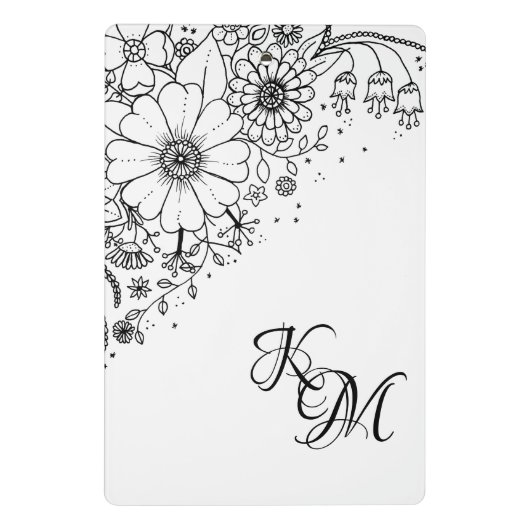 Schwarz-Weiß-Doodle-Blume Mini Klemmbrett (Rückseite)