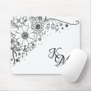 Schwarz-Weiß-Doodle-Blume Mousepad