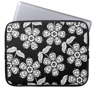 Schwarz-Weiß-Doodle-Blume-Muster schwarz, abstrakt Laptopschutzhülle