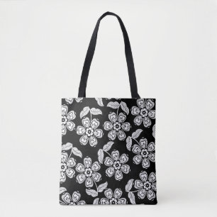 Schwarz-Weiß-Doodle-Blume-Muster schwarz, abstrakt Tasche