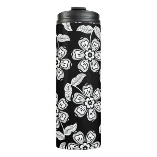 Schwarz-Weiß-Doodle-Blume-Muster schwarz, abstrakt Thermosbecher