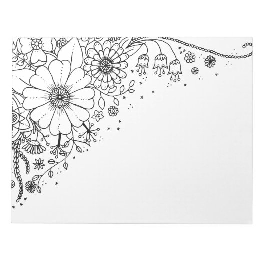 Schwarz-Weiß-Doodle-Blume Notizblock (Vorderseite)