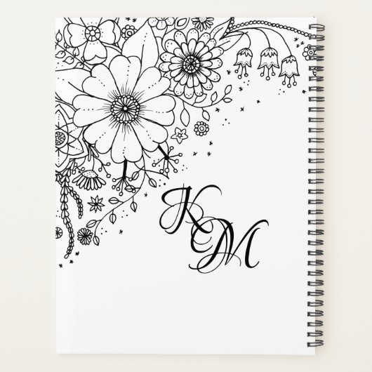 Schwarz-Weiß-Doodle-Blume Planer (Rückseite)