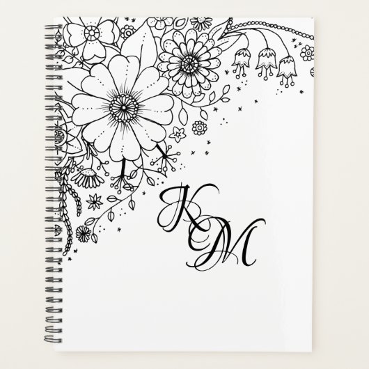 Schwarz-Weiß-Doodle-Blume Planer (Vorderseite)