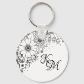 Schwarz-Weiß-Doodle-Blume Schlüsselanhänger (Vorderseite)