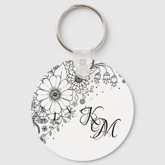Schwarz-Weiß-Doodle-Blume Schlüsselanhänger (Vorderseite)