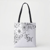 Schwarz-Weiß-Doodle-Blume Tasche (Vorderseite)