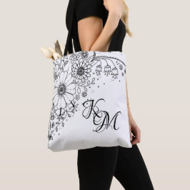 Schwarz-Weiß-Doodle-Blume Tasche