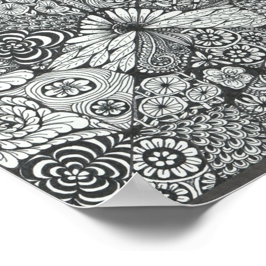 Schwarz-Weiß-Doodle drucken 8x8in. Poster (Ecke)