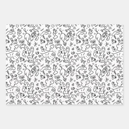 Schwarz-Weiß-Doodle-Muster, Packpapier-Folie Geschenkpapier Set (Vorderseite 3)