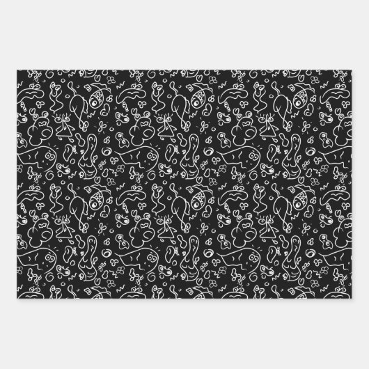 Schwarz-Weiß-Doodle-Muster, Packpapier-Folie Geschenkpapier Set (Vorderseite 2)