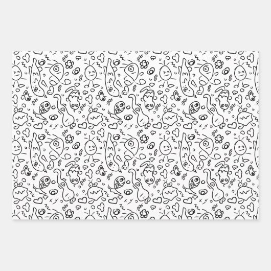 Schwarz-Weiß-Doodle-Muster, Packpapier-Folie Geschenkpapier Set (Vorderseite 3)