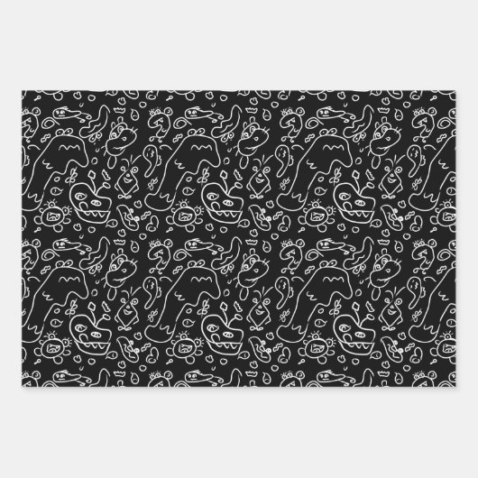 Schwarz-Weiß-Doodle-Muster, Packpapier-Folie Geschenkpapier Set (Vorderseite 2)