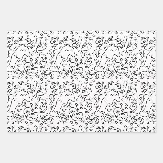 Schwarz-Weiß-Doodle-Muster, Packpapier-Folie Geschenkpapier Set (Vorderseite)