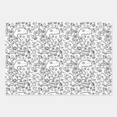 Schwarz-Weiß-Doodle-Muster, Packpapier-Folie Geschenkpapier Set (Vorderseite 3)