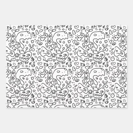 Schwarz-Weiß-Doodle-Muster, Packpapier-Folie Geschenkpapier Set (Vorderseite 3)
