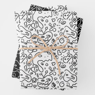 Schwarz-Weiß-Doodle-Muster, Packpapier-Folie Geschenkpapier Set